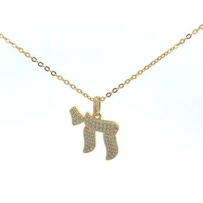 Pave Chai Pendant Gold Tone Necklace