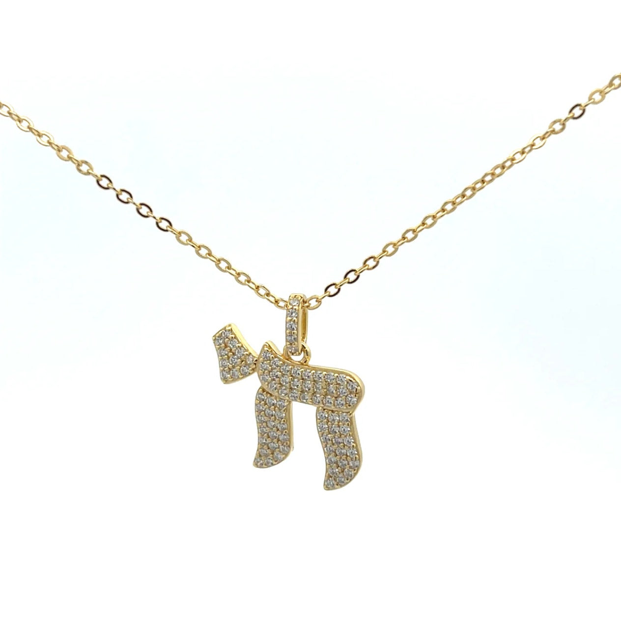 Pave Chai Pendant Gold Tone Necklace
