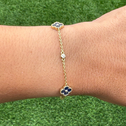 Delicate Floral Chain Bracelet 14K Gold Plated over 925 Sterling Silver