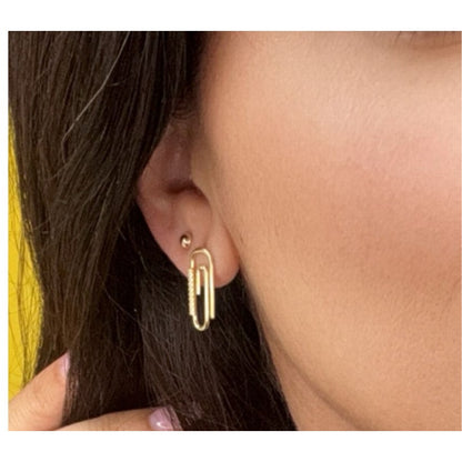 Paperclip Stud Earrings - 18K Gold Plated with Cubic Zirconia