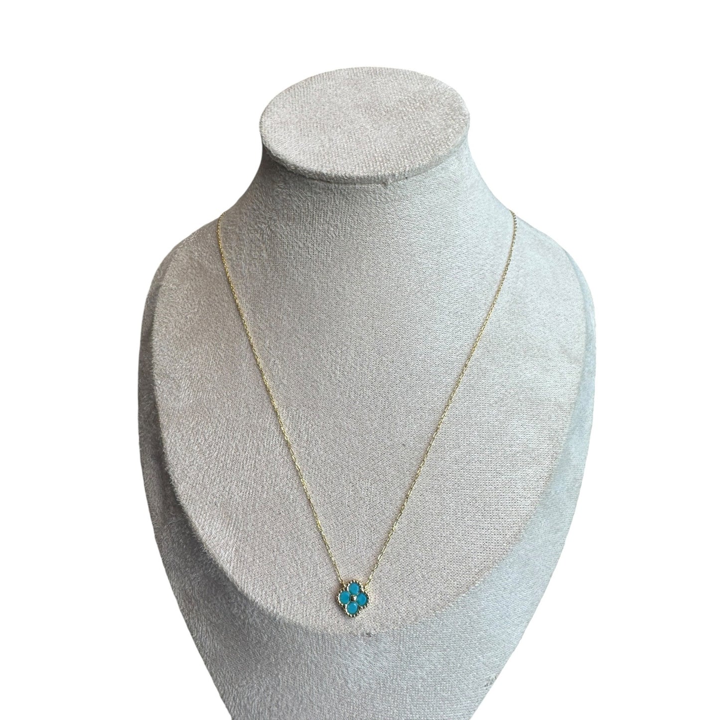 Turquoise Flower Pendant Necklace in Gold