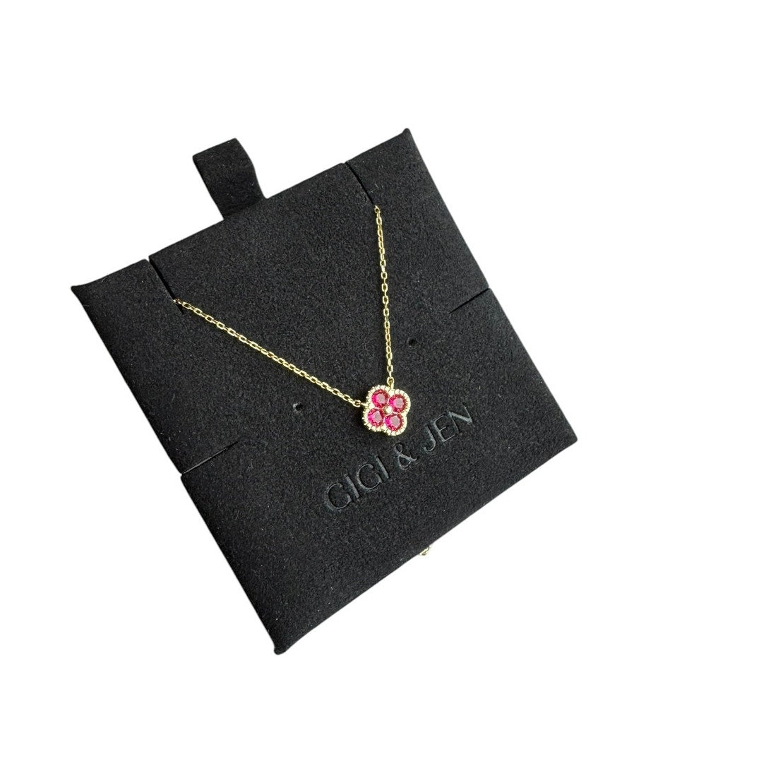Red Flower Pendant Necklace in Gold