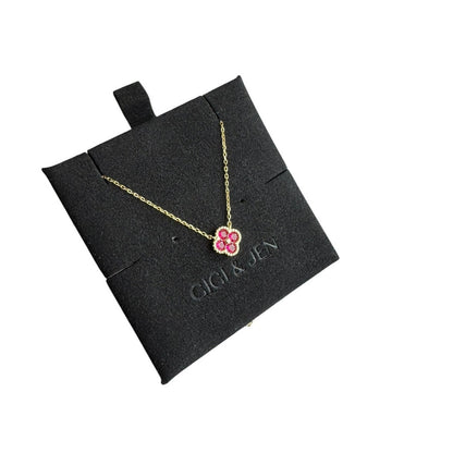 Red Flower Pendant Necklace in Gold