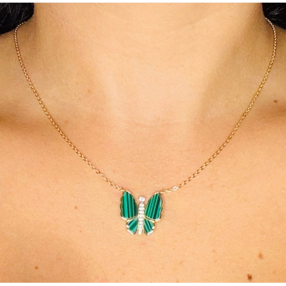 Butterfly Necklace with Green Cubic Zirconia Elegant Design