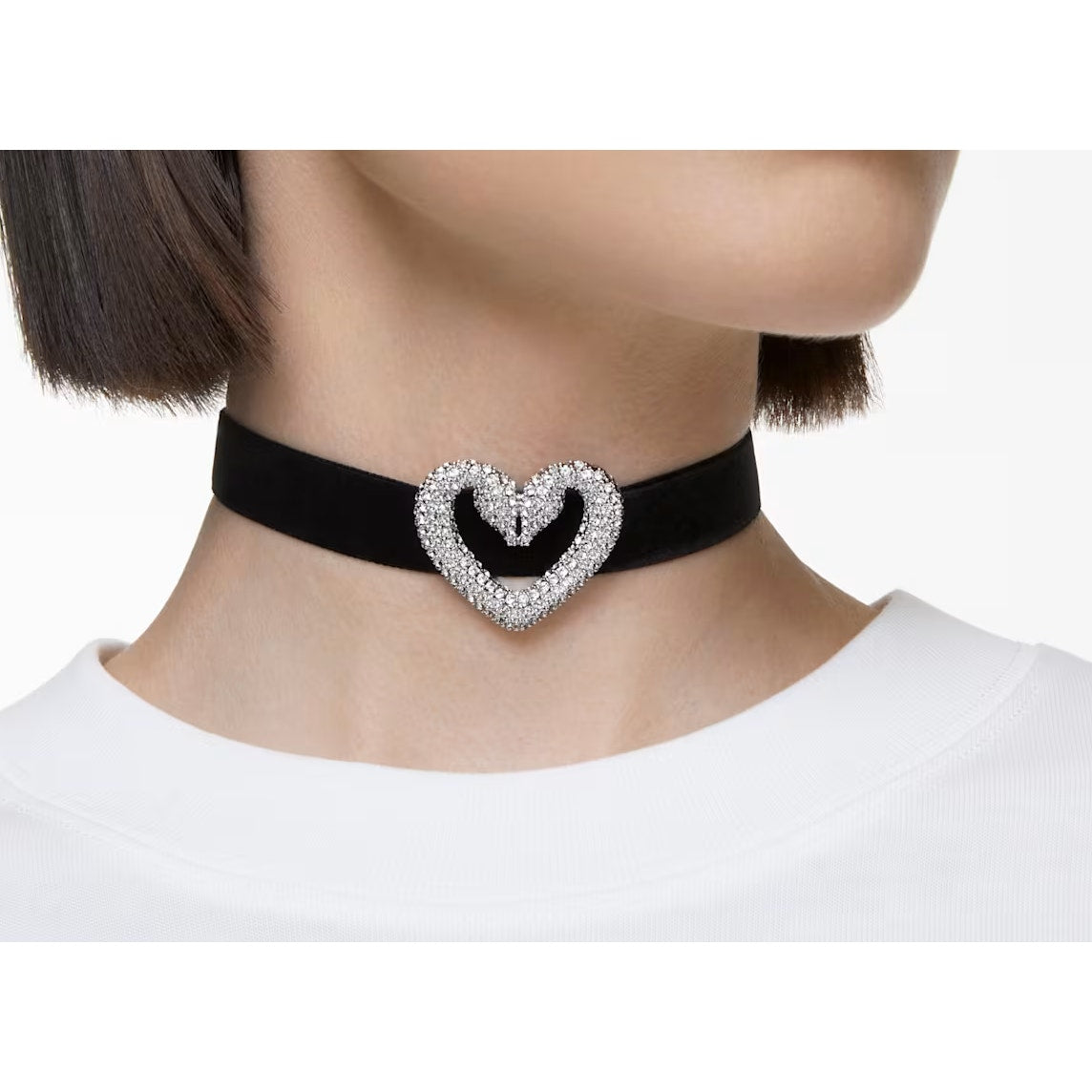 Swarovski Una choker Swan Heart, White, Rhodium plated Choker Necklace