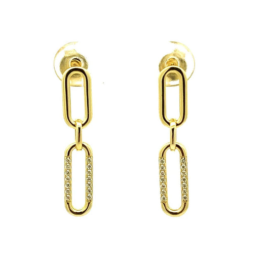 Link Drop Earrings 925 Sterling Silber Cubic Zirconia Gold