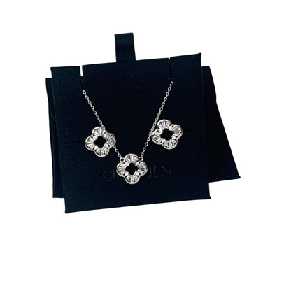 Clover Necklace & Earring Set 925 Sterling Silver  Dainty Lucky Clover Jewelry Gift for Women
