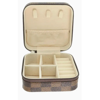 Checker Pattern PU Leather Jewelry Box  Travel Jewelry Organizer for Rings, Earrings, Necklaces & Bracelets