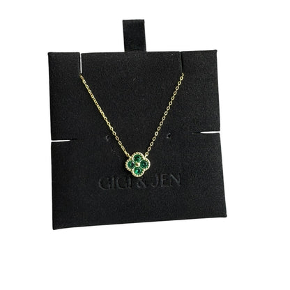 Delicate Gold Necklace with Petite green Flower