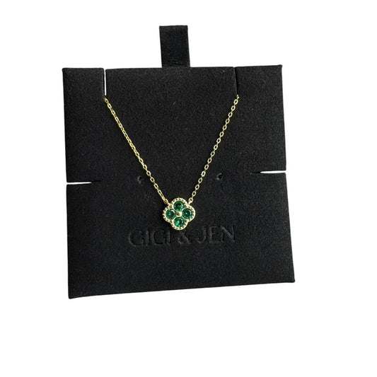 Delicate Gold Necklace with Petite green Flower
