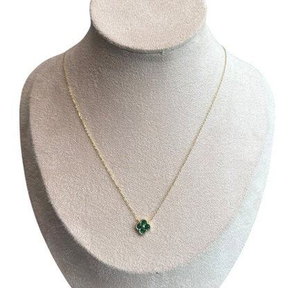 Delicate Gold Necklace with Petite green Flower