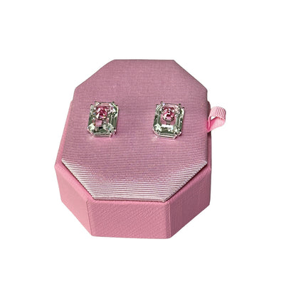 Swarovski Chroma stud earrings Octagon cut, Pink, Rhodium plated