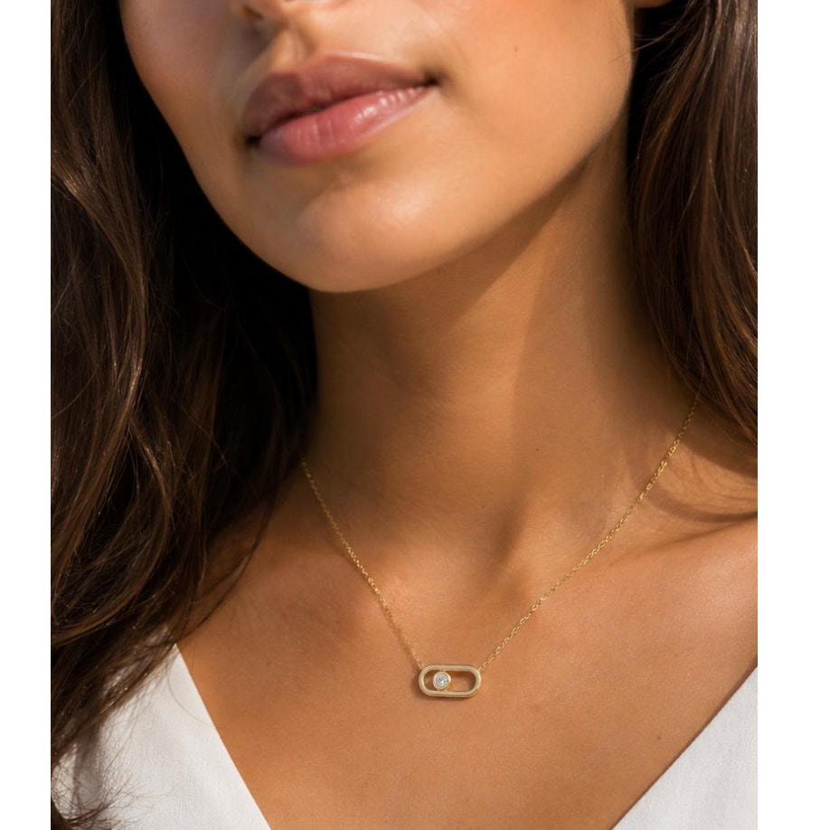 14K Gold Plated Geometric Necklace, 925 Sterling Silver CZ Pendant