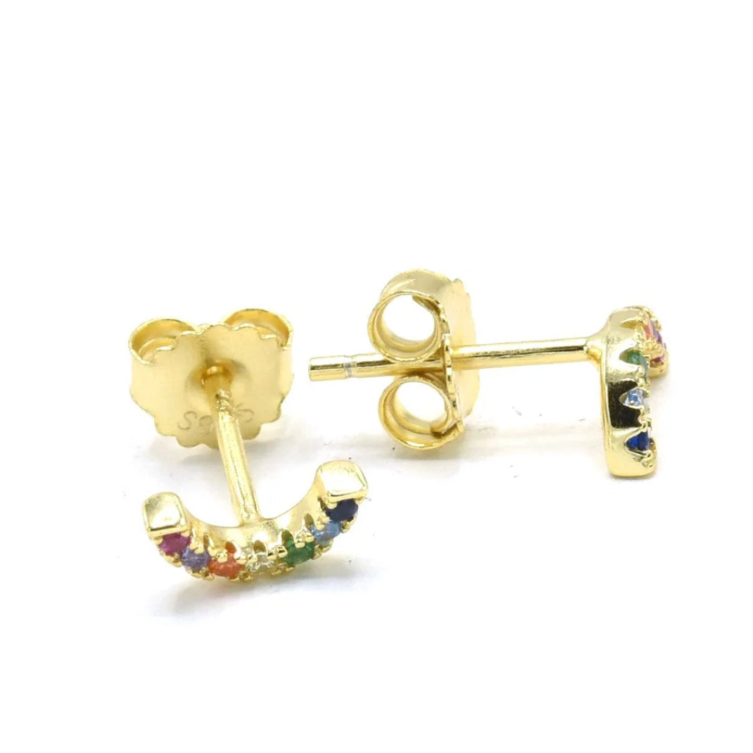 Mini Rainbow Earrings with Cubic Zirconia Colorful Glam Jewelry