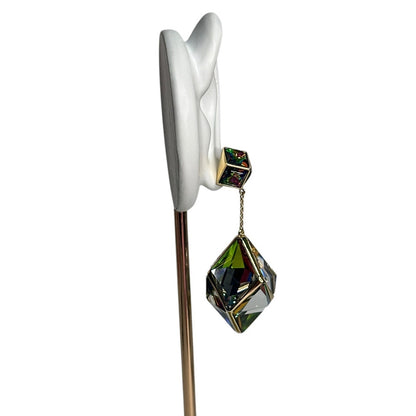 Swarovski Curiosa drop earrings  Zirconia, Green, Gold-tone plated