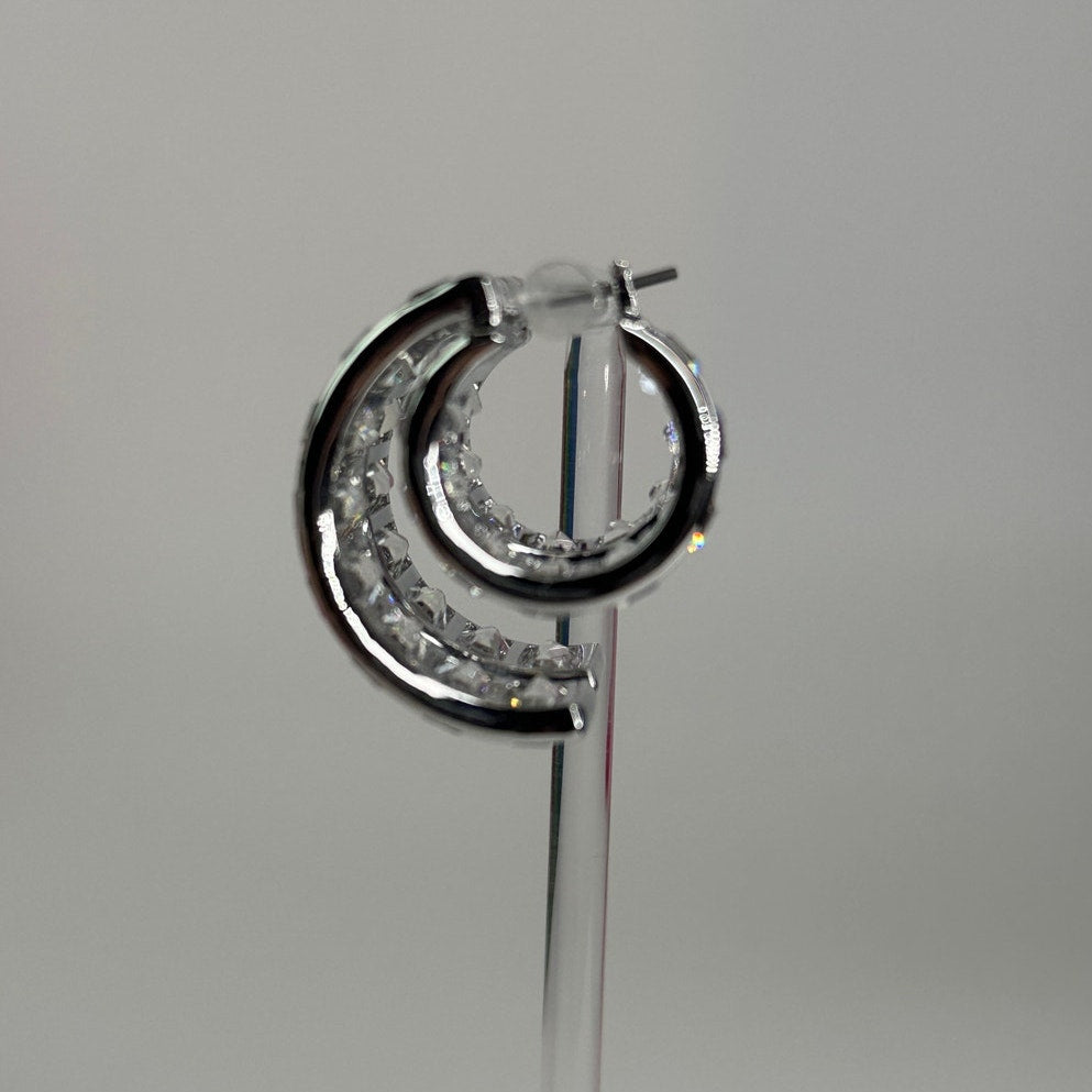 Swarovski Matrix Hoop Earrings Baguette Cut, White, Rhodium Plated