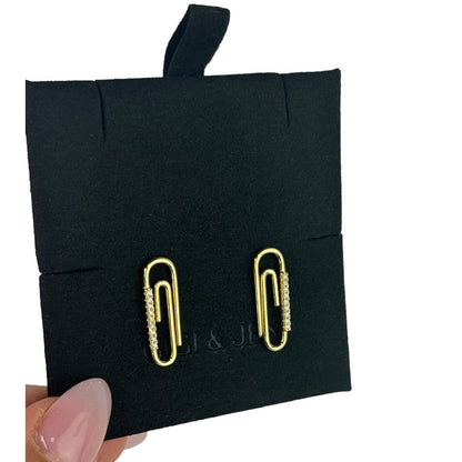 Paperclip Stud Earrings - 18K Gold Plated with Cubic Zirconia