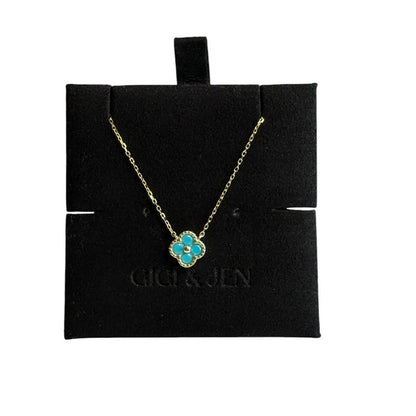 Turquoise Flower Pendant Necklace in Gold