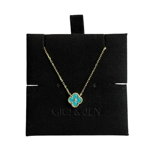 Turquoise Flower Pendant Necklace in Gold