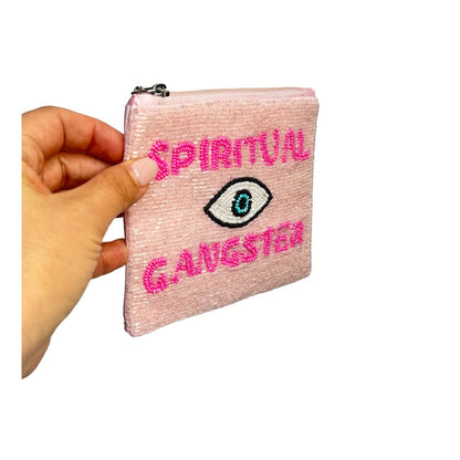 Gigi Spiritual Ganster Small Pouch Key Ring Evil Eye Design Pink/White New