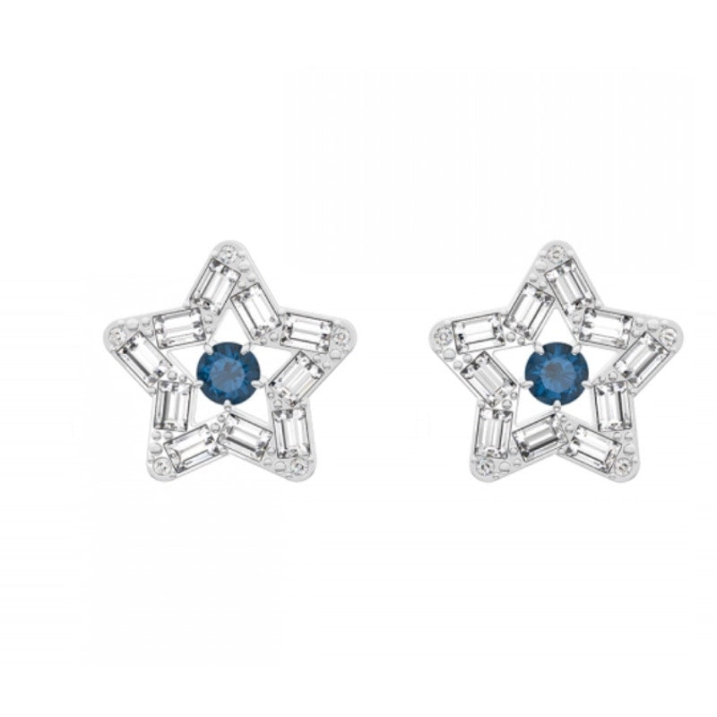 Swarovski Blue Stella Rhodium Plated Star Stud Earrings