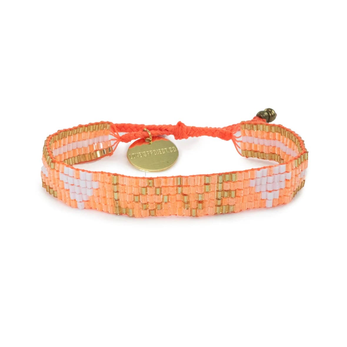 SEED BEAD LOVE WITH HEARTS BRACELET - NEON ORANGE