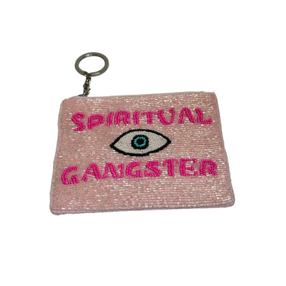 Gigi Spiritual Ganster Small Pouch Key Ring Evil Eye Design Pink/White New