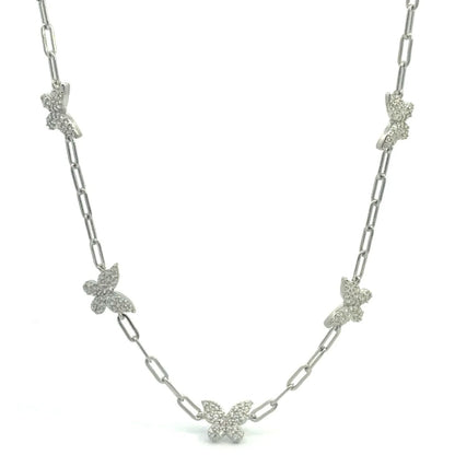 Pave 5 Butterfly Necklace for women 925 Sterling Silver