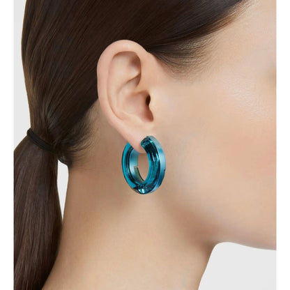 Swarovski Women's Hoop Earrings Lucent Blue Aluminum and Crystals
