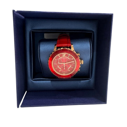 Swarovski Octea Lux Chrono,  Red Leather Rose Gold Tone Women's Watch