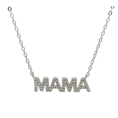 Elegant Mama Silver Necklace | Personalized Jewelry Gift with Cubic Zirconia for Moms