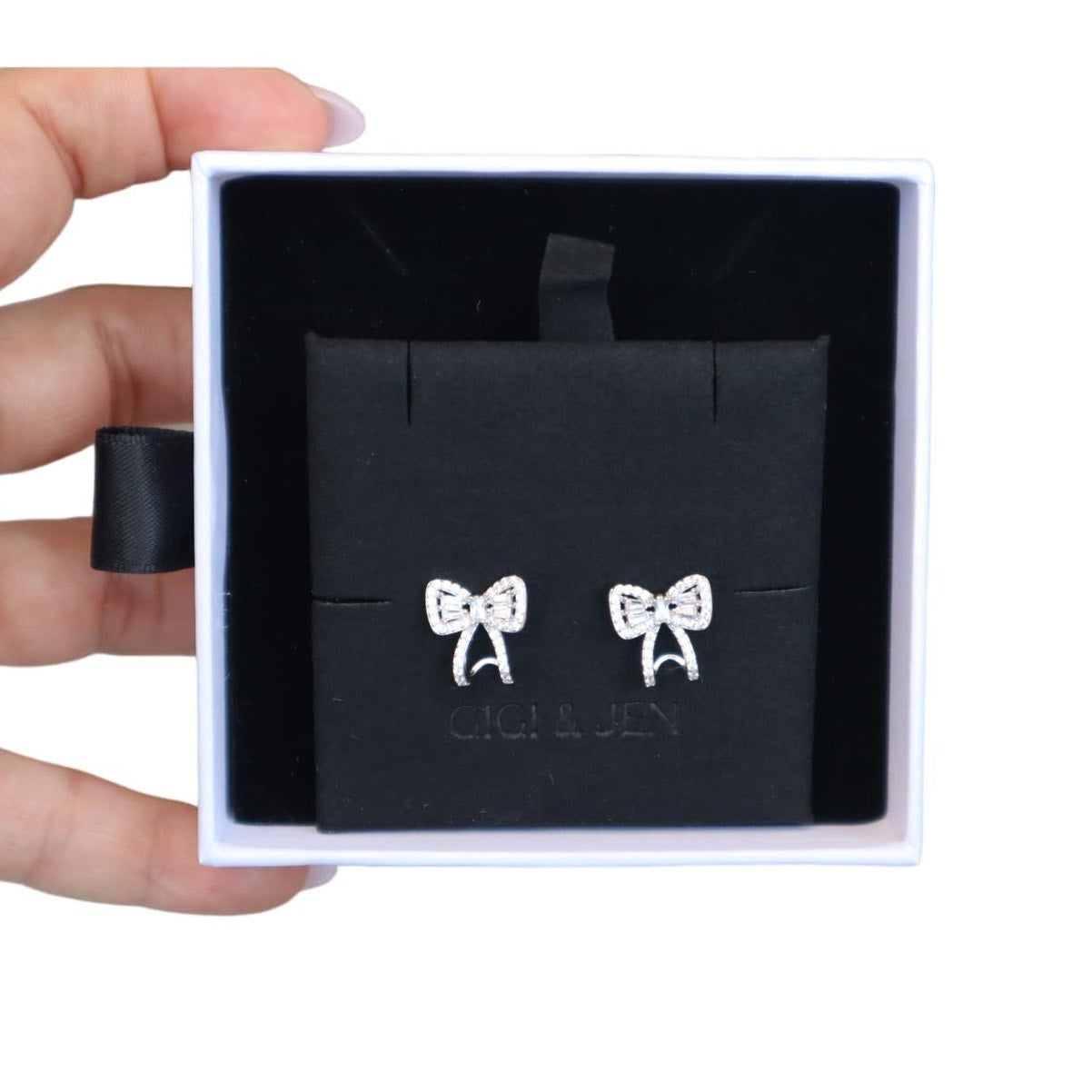 Elegant Sparkle Bowtie Earrings | 925 Sterling Silver & Cubic Zirconia Bow Studs