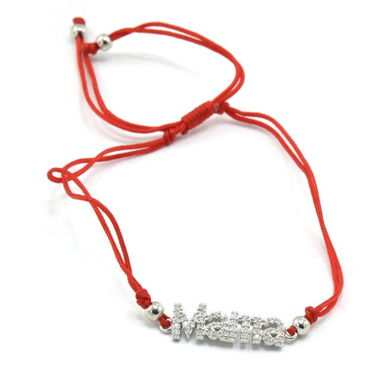Red Cord “Mama” Bracelet CZ Crystal Letters Cute Gift for Mom