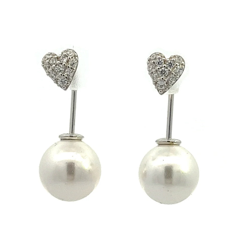 Delicate Faux Pearl Heart Double Stud Earrings  Must Have Jewelry Trend