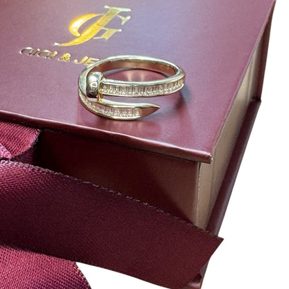 Wrap Around Nail Ring  14K Gold Plated Sterling Silver with Cubic Zirconia