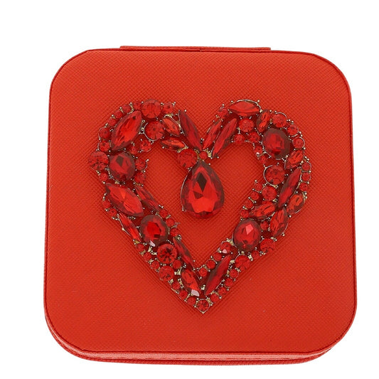 Red Heart Crystal Jewelry Box  Elegant Gift Storage Case Travel box