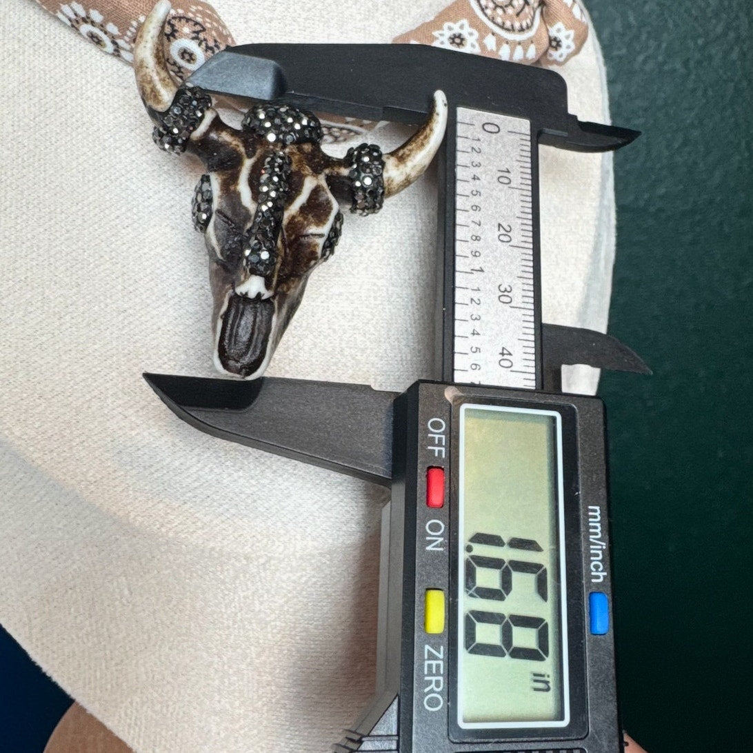 Out West Brown Pave Steer Head Brown Scarf Necklace