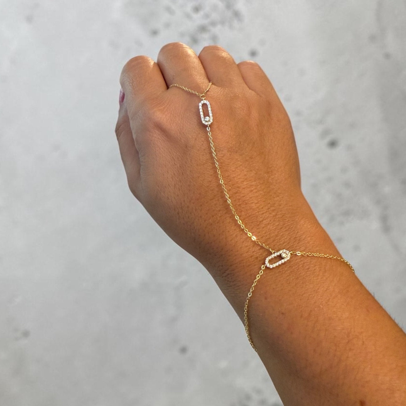 A Touch of Gold Oval Link Hand Chain with Finger Ring
