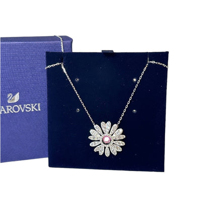 Swarovski Eternal Flower pendant Flower, Pink, Rhodium plated