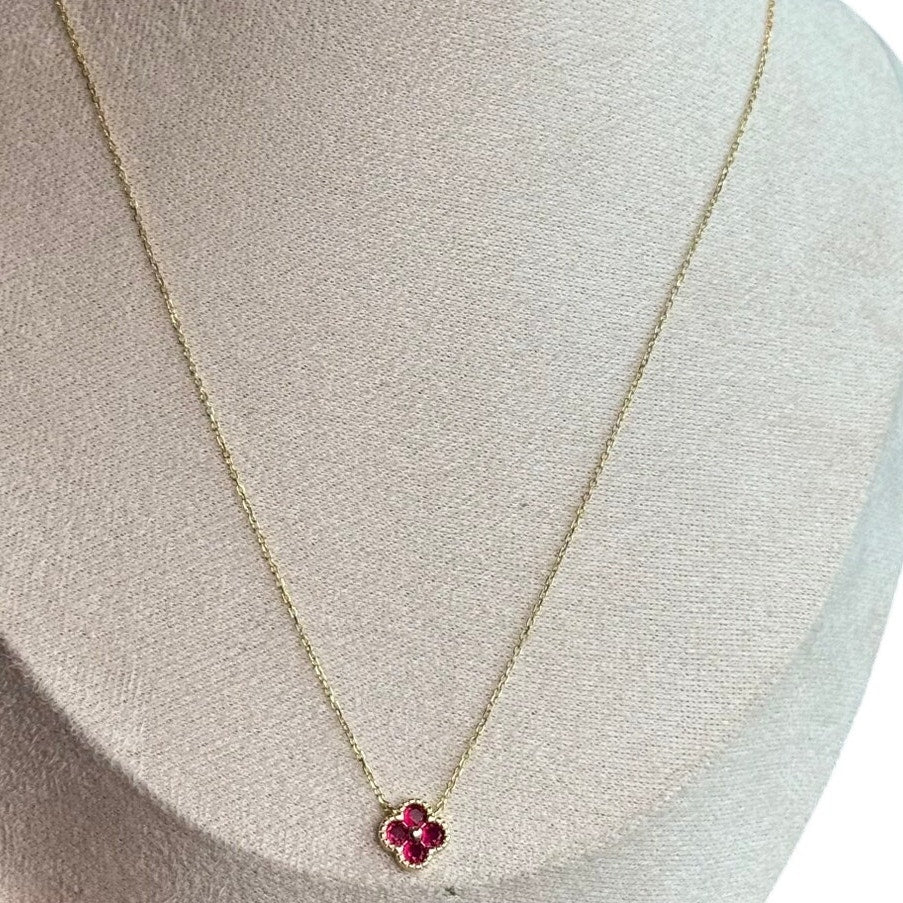Red Flower Pendant Necklace in Gold