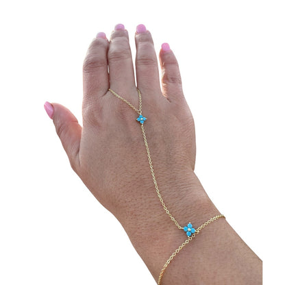 Turquoise CZ Gemstone Hand Chain Bracelet