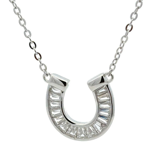 Horseshoe CZ Pendant Necklace Solid 925 Sterling Silver Horseshoe