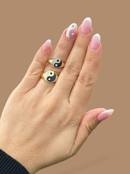 Yin Yang Ring 925 Sterling Silver with Cubic Zirconia