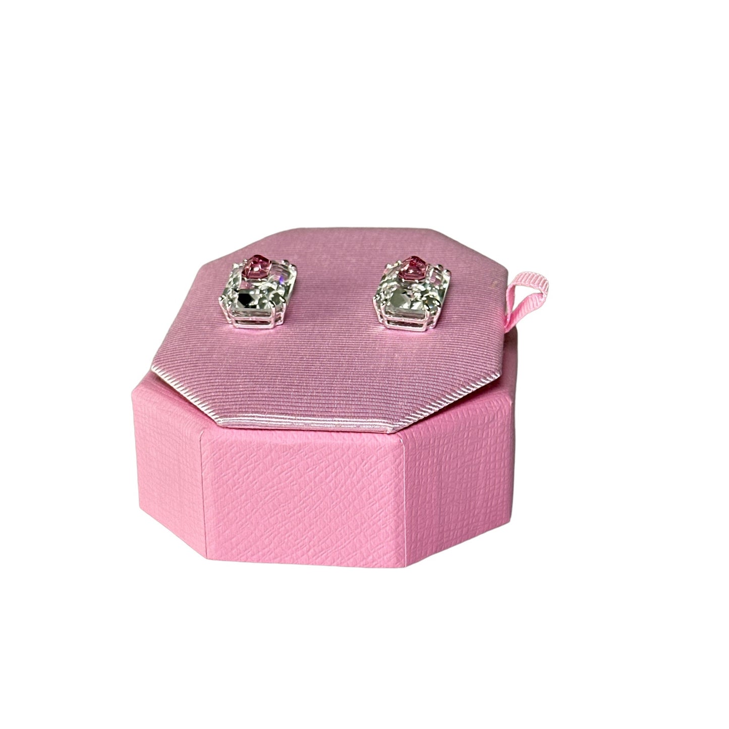Swarovski Chroma stud earrings Octagon cut, Pink, Rhodium plated