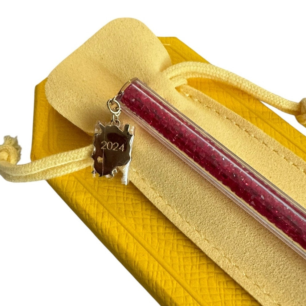 Swarovski Crystalline Dragon and Phoenix ballpoint pen Octagon shape, Dragon, Red, Gold-tone plated