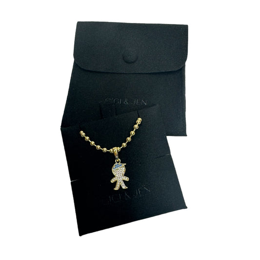 Boy Charm Pendant in 18k Gold Plated Brass with Blue Cubic Zirconia Mother's Necklace