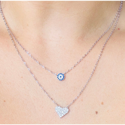 Circle Evil Eye and Heart Layered Necklace