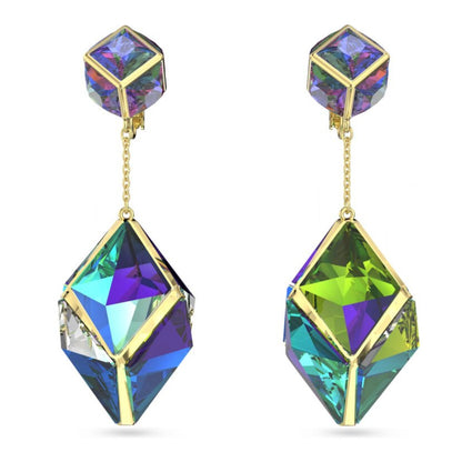 Swarovski Curiosa drop earrings  Zirconia, Green, Gold-tone plated