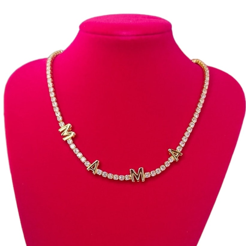 Sparkle MAMA Gold Necklace with Cubic Zirconia  Necklace for Moms Elegant Personalized Jewelry