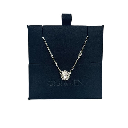 Rose Necklace Silver Tone